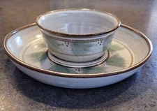 Handmade Studio Pottery Stoneware Chip and Dip Tray Signed 2002 10 3/8"