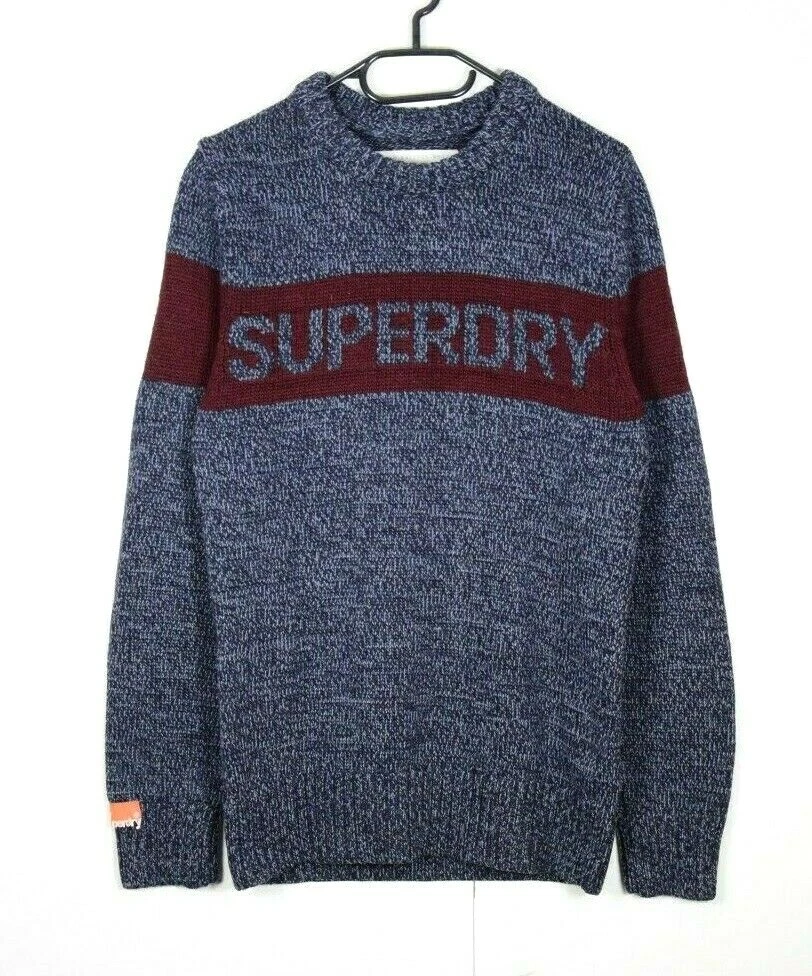 SUPERDRY men s Vintage Nordic Knit Blue Burgundy JUMPER size S Wool blend