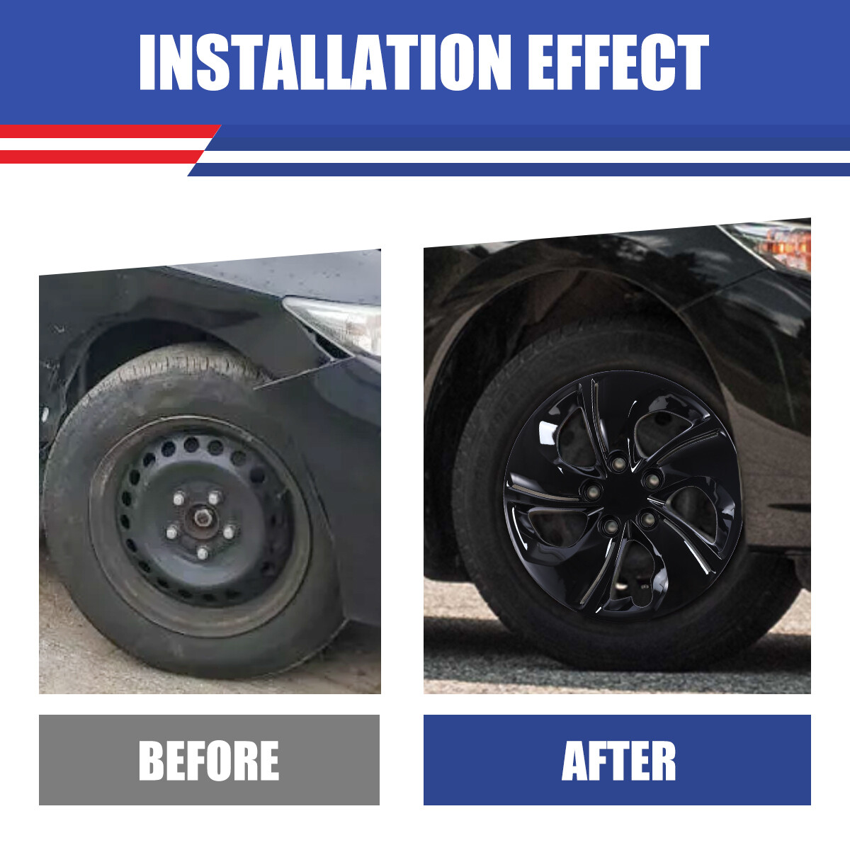 15" inch set of 4 Wheel Hub Cover Hubcaps for 2013 2014 2015 Honda Civic Black