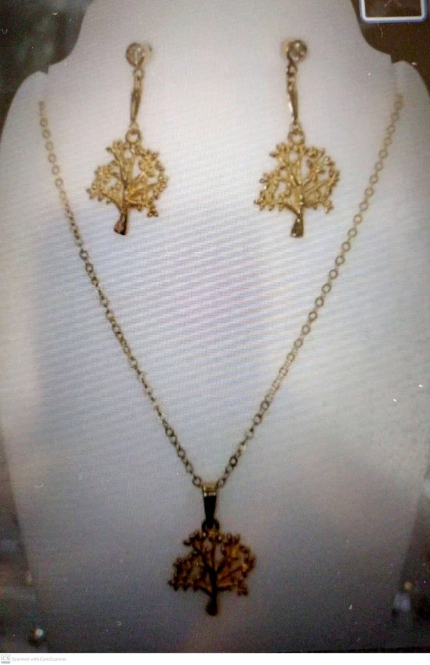 Juego de pendientes y colgantes oro macizo 18k - árbol de la vida Foto 2 de 4