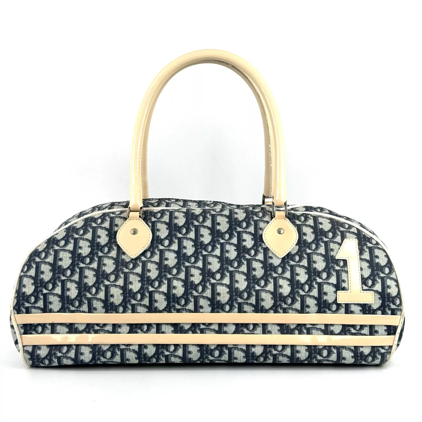 Mini sac à main vintage Christian Dior Trotter n°1 toile monogramme Boston bleu marine
