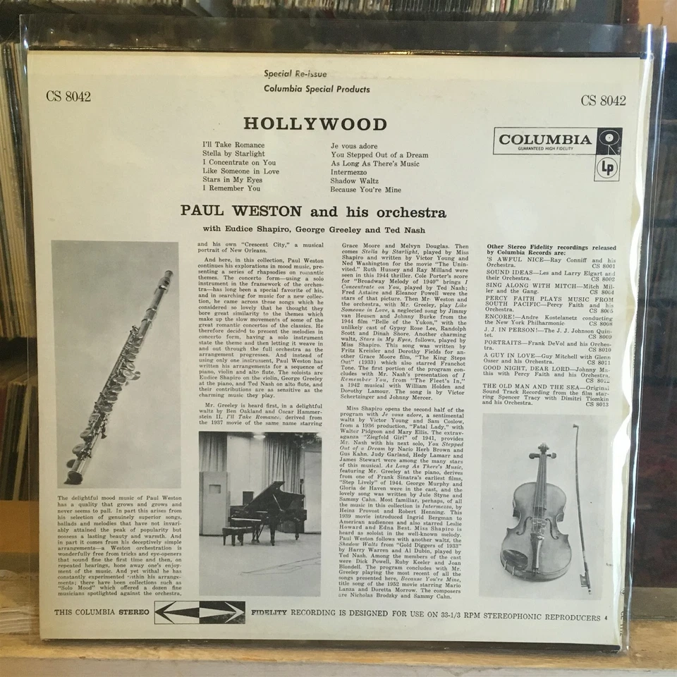 [JAZZ]~EXC LP~PAUL WESTON~And His ORCHESTRA~Hollywood~[1962~COLUMBIA CSP~REISSUE - Image 2 of 4