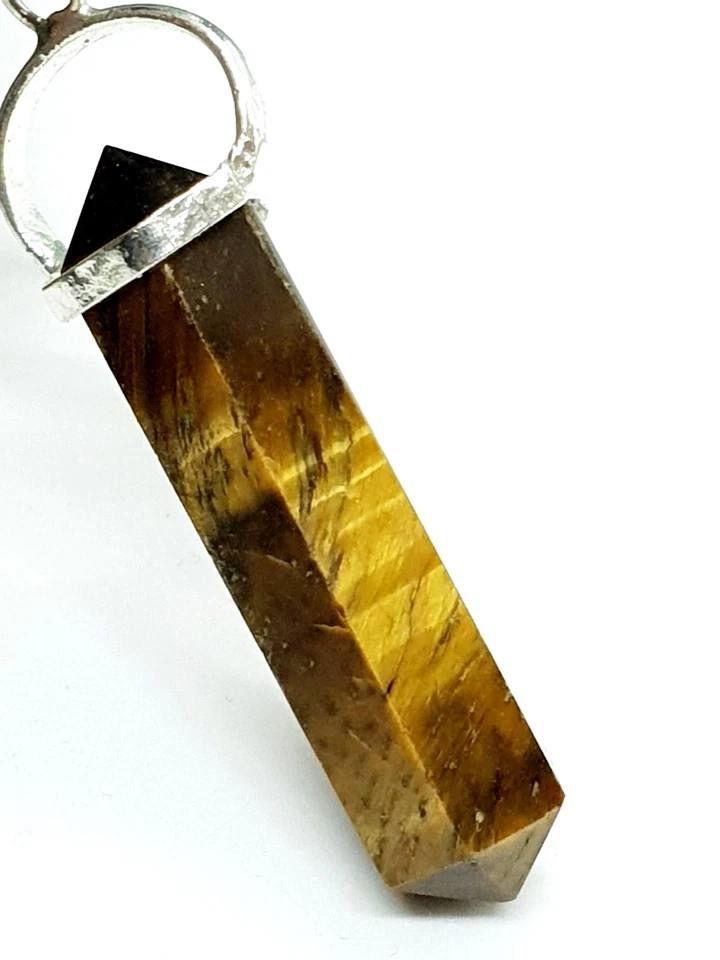 Ciondolo occhio di tigre pietra preziosa punta su corda collana cristallo gio... - Immagine 2 di 4