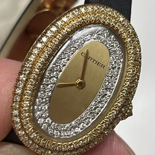 CARTIER Baignoire K18 YG Diamond Leather 18K Yellow Gold Women Watches Watch