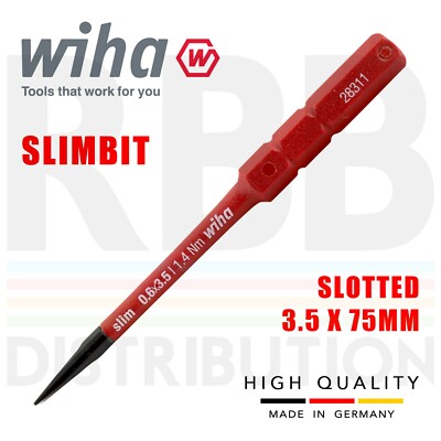 Wiha 41159 SlimBit Slotted Screwdriver 3.5mm Flat 75mm 1000v VDE Electrician