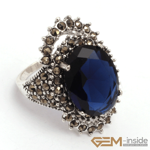 Natural Oval Gemstone Marquis Marcasite Beads Silver Jewelry Ring Size #6#8 Gift - Picture 55 of 55