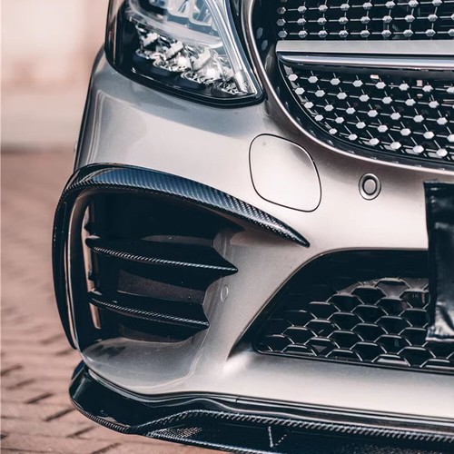 REAL CARBON Front Bumper Splitter Canard Fins For Benz W205 C205 A205 C43 2019UP - Picture 9 of 17