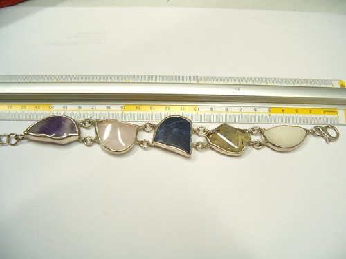 925 Silver Bracelet With Natural Gemstones - Amethyst Sodalite Agate - Picture 8 of 8