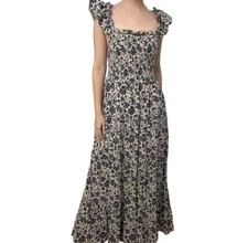 Love the Label Gaya Maxi Dress Size M Navy Blue White Floral Tiered Ruffles $375