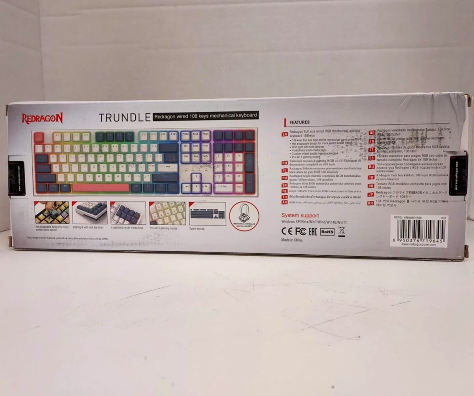 Redragon Trundle K668 Wired 108 Key RGB Mechanical Keyboard + Extra Keycaps - Image 2 of 4