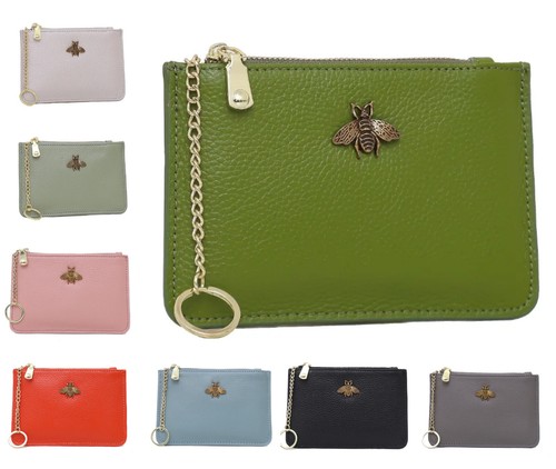 Ladies Genuine Leather Card Holder Bee Decor Key Chain Zipper Purse Wallet 1878 - 第 1/10 張圖片