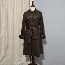 Jolt Women Brown Linen Blend Elegant Lined Lightweight Trench Coat Jacket Sz L