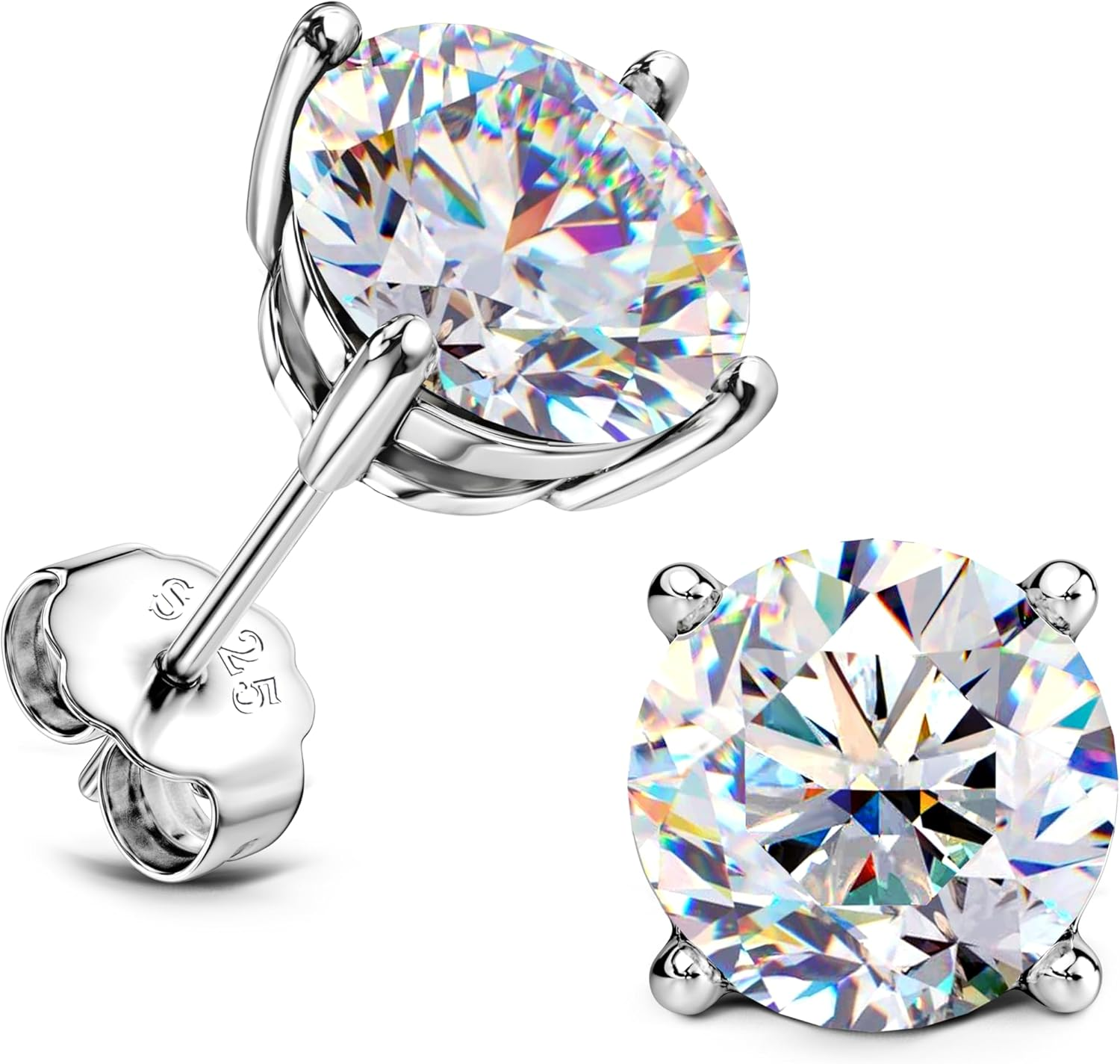Moissanite Stud Earrings in 18K White Gold Plated 925 Sterling Silver-image