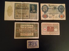 Reichsbanknoten 10000, 20 und 10 Mark + Darlehenskassenschein 2 Mark u.a.