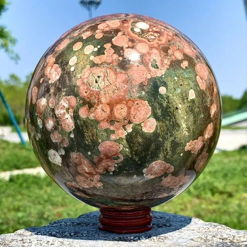 5.57LB Natural Plum blossom green jade ball Quartz Sphere Crystal Ball