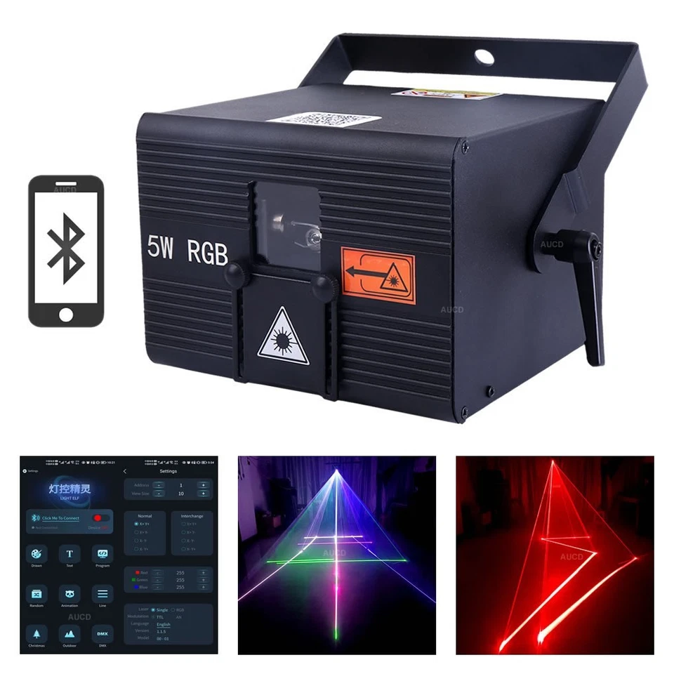 5W iOS Android App RGB Animation DMX iLDA DJ Party Stage Projector Laser Lights - Image 4 of 4