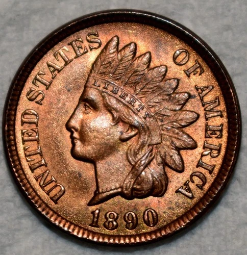 Brilliant Uncirculated 1890 Indian Head Cent, Blazing & Predominantly Red.