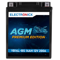 Electronicx AGM Motorradbatterie 12V 14Ah 200A – Ersetzt YTX14AHL-BS, YB14L-A2,