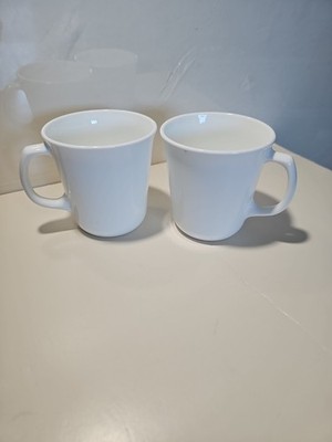 Vintage Corning USA M' Wave OK White Coffee Teacups Mugs D-Handle Set Of 2