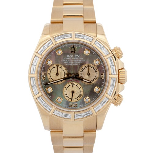 Rolex Daytona Tahitian Mother of Pearl FACTORY BAGUETTE 18K Go...