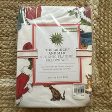 Pottery Barn Kids Grinch And Max Flannel Standard Pillowcase Christmas NIP