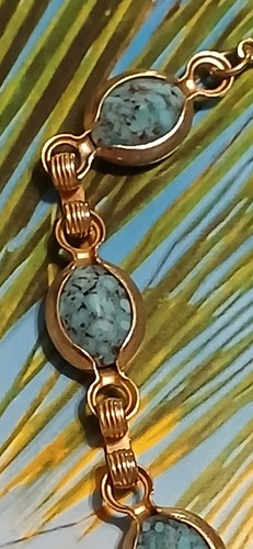 Bracciale tennis vintage tono oro con lunetta set pietre screziate blu lucido - Foto 7 di 10