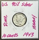 1943 - 10C Mercury Dime / 90% Silver US Coin.