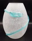 VTG Seguso Vetri d'Arte Murano Scavo White Textured Glass Vase w/vine & leaves