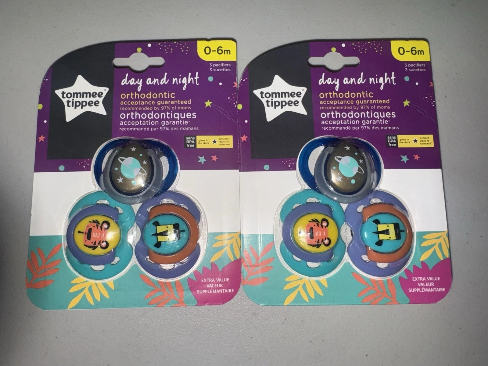 Tommee Tippee Day and Night Glow In The Dark Pacifiers 0-6 Months Lot Of 2
Opens in a new window or