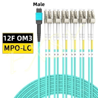 1-20M MPO Male to 6 LC Duplex 12 core OM3 Branch Fiber Optic Patch Cord Jumper