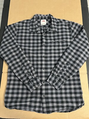 Levi s Large Adult Button Shirt Gray Black Plaid Long Sleeve Outdoor Casual Mens