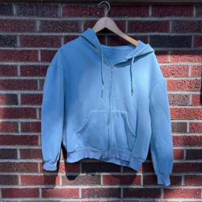 SHEIN Dusty Light Blue Full Zip Up Soft Sweatshirt Hoodie