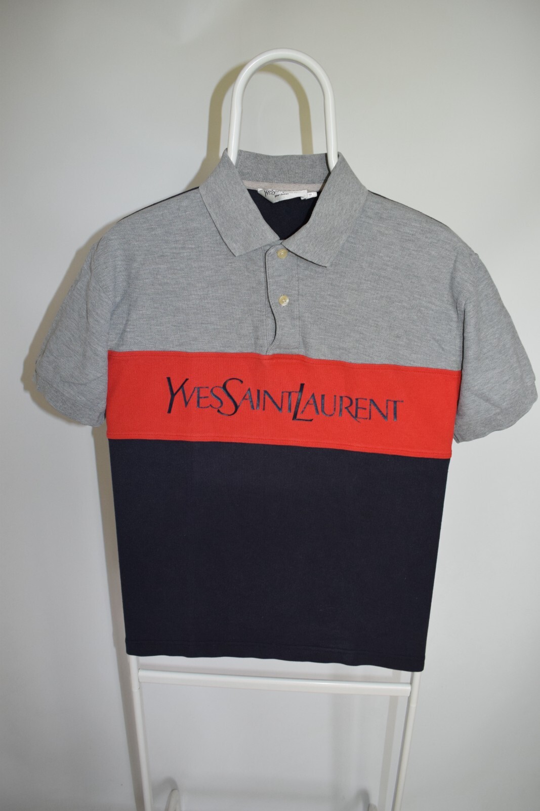 Yves Saint Laurent YSL Polo Vintage Blocco Colore Grande Logo Uomo Taglia S
