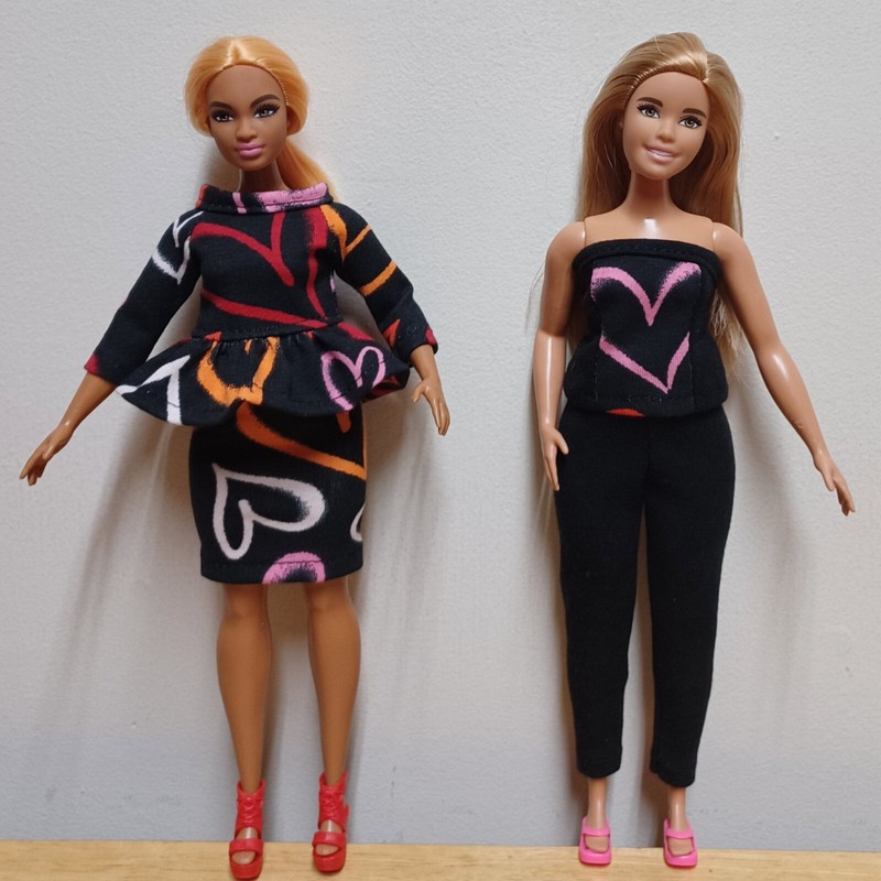 Curvy Barbie 11 1/2" Doll Clothing Bustier Top, Black Pants, Hearts Top, Skirt