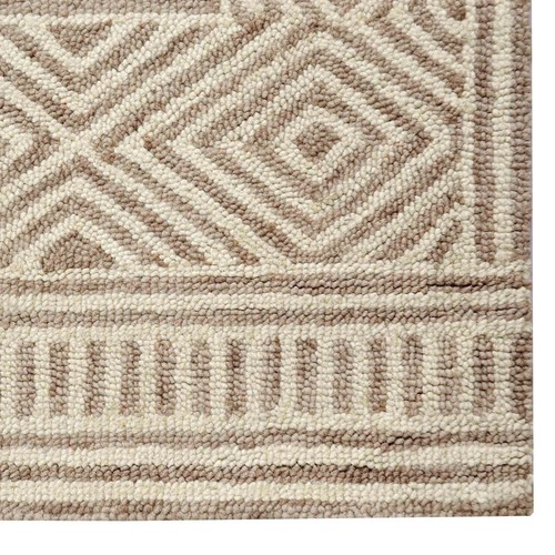 Owen Abstract Mosaic Beige Thick Wool Floor Rug - 3 Sizes - Picture 3 of 7