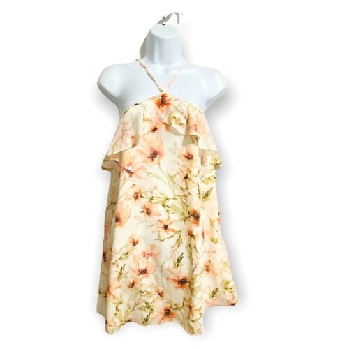 Haute hippie Ashbury floral Print Halter Sleeveless dress with ruffle detail, M