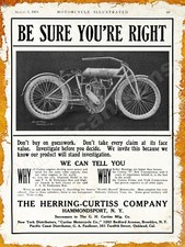 1909 Herring-Curtiss Co. Motorcycles New Metal Sign: Hammondsport, New York