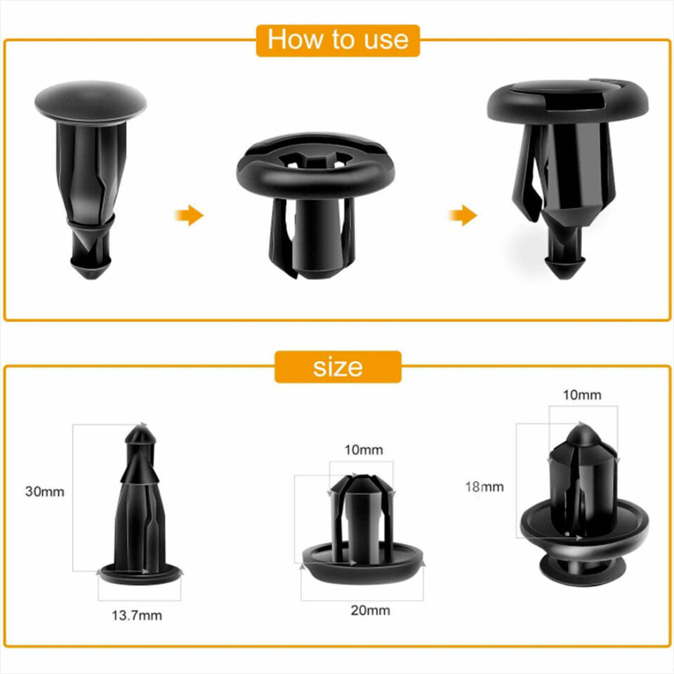 120PCS 10mm Bumper Clips Auto Car Hole Rivets Retainer Fender Fastener Push Pin