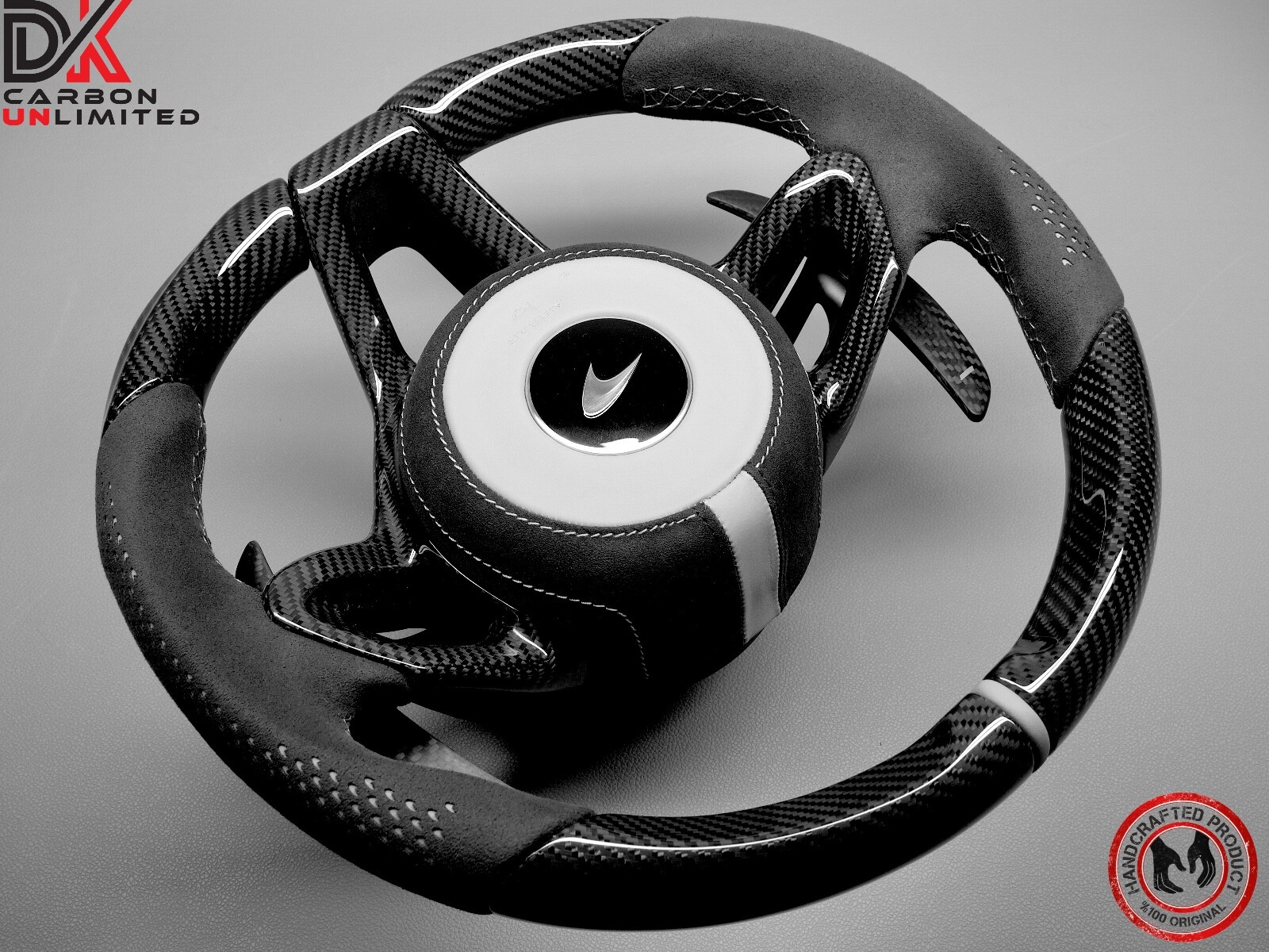 McLaren 675LT 540C 570S 650S 600LT 620R Alcantara Gray Carbon Steering Wheel v2