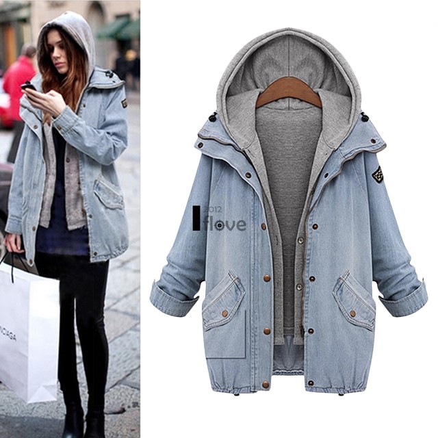 New Women Denim Jacket Oversized Hooded Hoodie Gilet Waistcoat Button