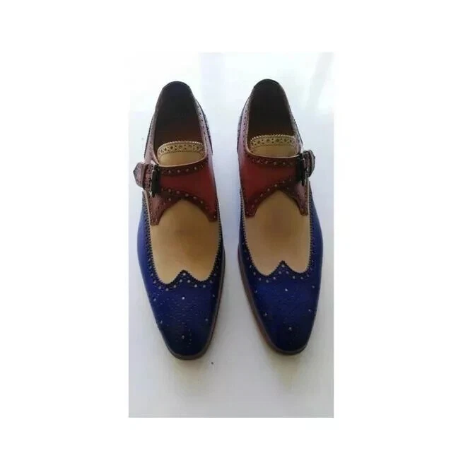 Новый 3 тона Brogue официальный крыло конца одиночная пряжка стиль офисные туфли для мужчин - Изображение 2 из 4