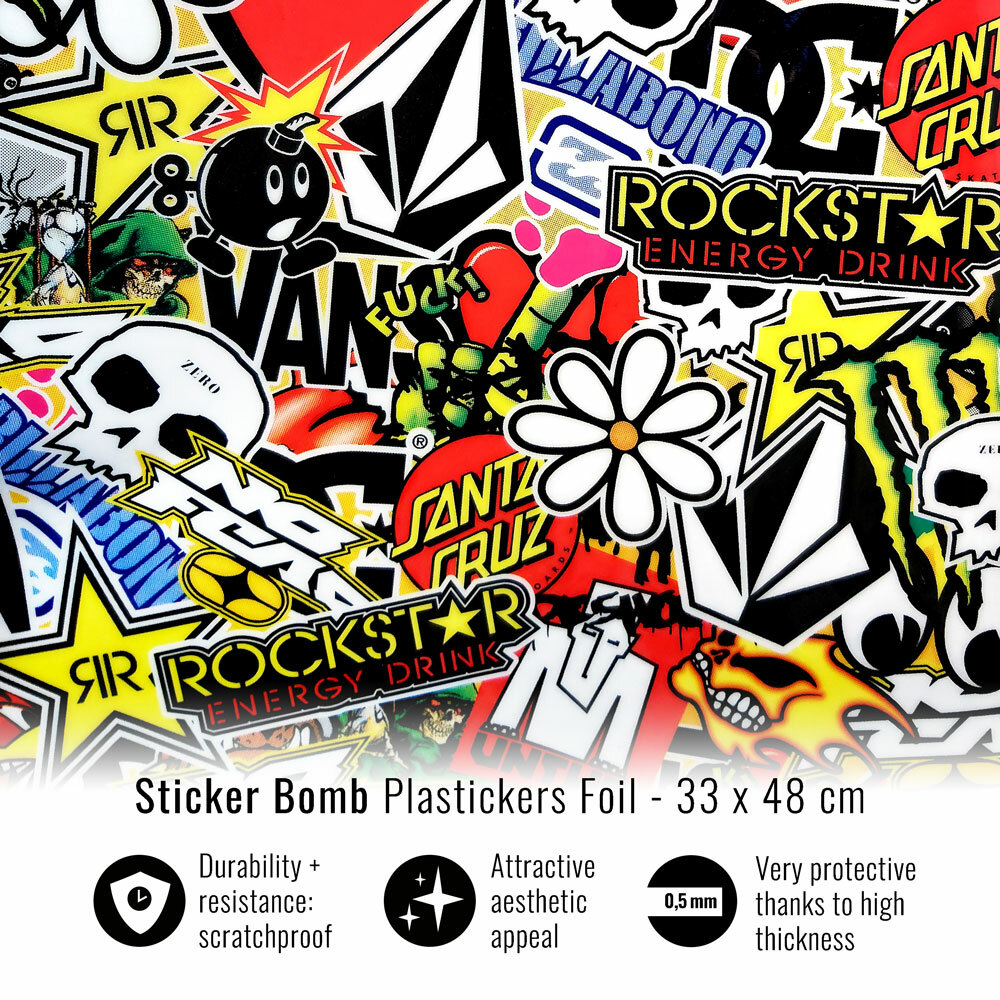 Foglio Adesivo per Plastiche Carene Moto, Pellicola Sticker Bomb, 33 x 48 cm