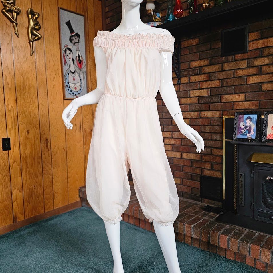 Vtg 60s Sheer Pink Genie Pinup Lingerie Nylon Paj… - image 1