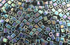 100 MIYUKI CUBE BEADS OPAQUE RAINBOW BLACK 4MM