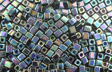 100 MIYUKI CUBE BEADS OPAQUE RAINBOW BLACK 4MM