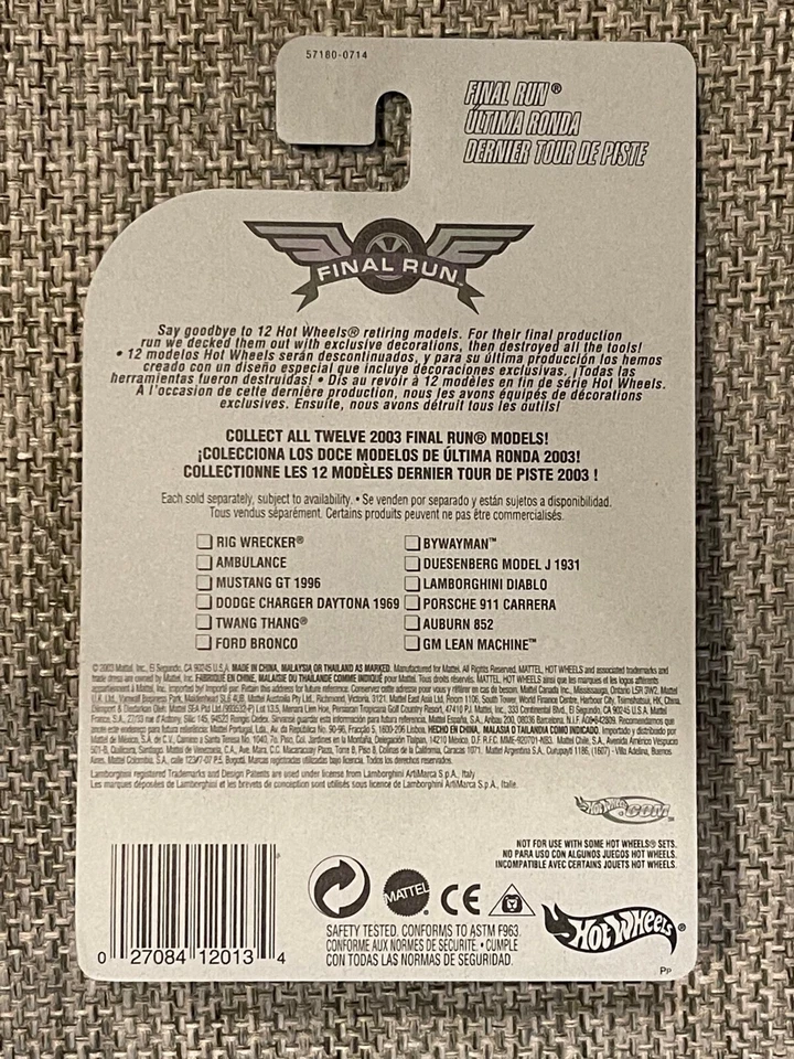 2003 Hot Wheels #203 Final Run 9/12 LAMBORGHINI DIABLO Red w/Chrome Pr5 Spokes - Image 3 of 4