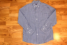 LN Vineyard Vines Navy Gingham Button Down Whale Shirt Youth Medium 12-14
