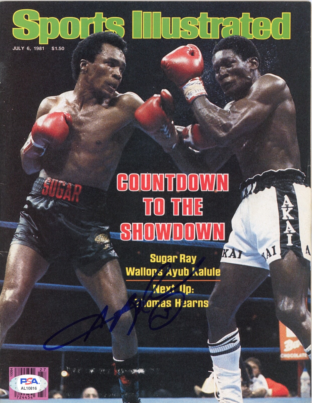 VINTAGE SUGAR RAY LEONARD BOXING SIGNED AUTOGRAPHED SPORTS ILLUSTRATED PSA DNA