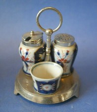 Antikes Imari Stil Kruzifix Set Salz Pfeffer Senf mit Dose