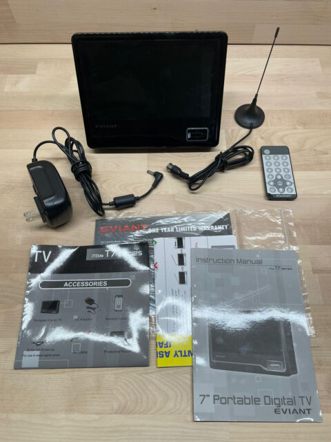 Eviant T7 7" Portable Digital TV Remote Control Antenna Power Cord & Manual